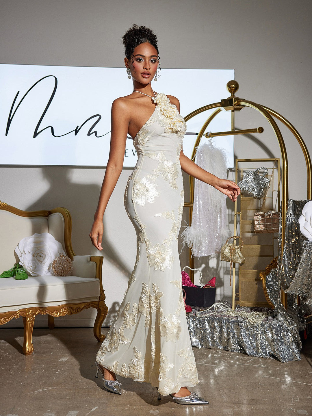 Aedin Çiçekli Halterneck Maxi Elbise