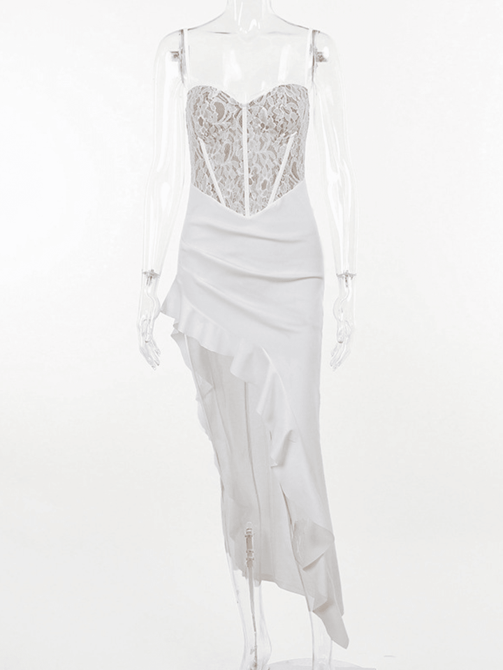 Aizen Dantel Asimetrik Katlı Midi Elbise