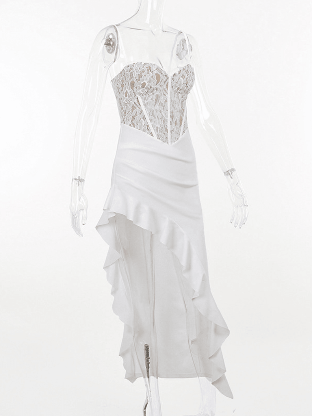 Aizen Dantel Asimetrik Katlı Midi Elbise