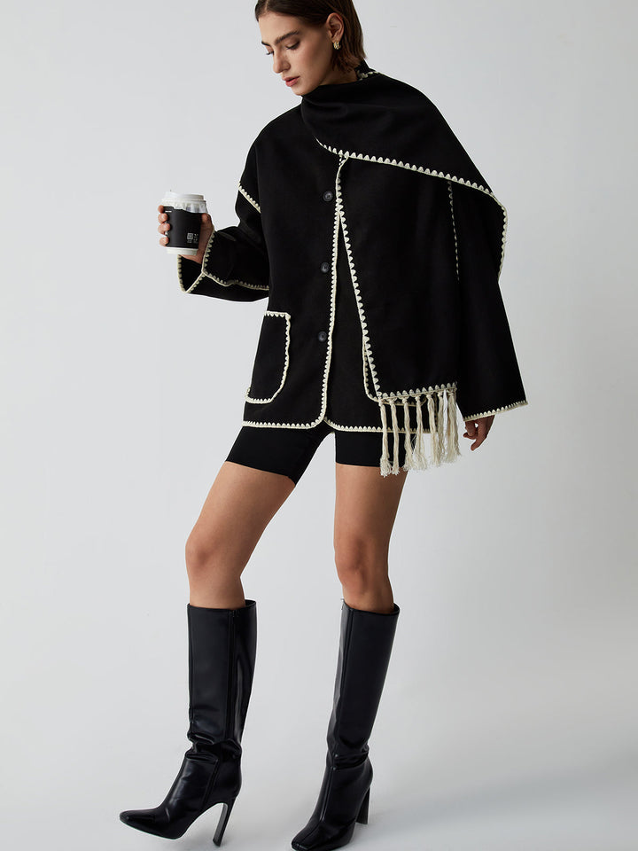 Uyumlu Eşarplı Kontrast Kaplamalı Ceket