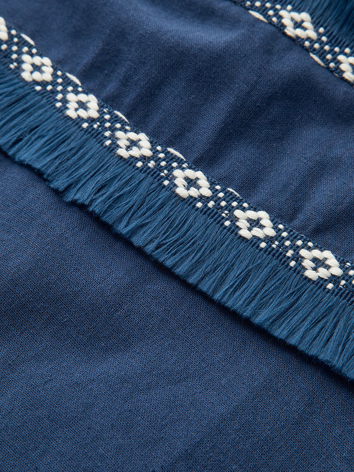 Püsküllü V Yaka Kolsuz Fermuarlı Uzun Elbise