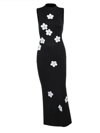 Mock Yaka 3D Çiçek Kesimli Abiye Elbise