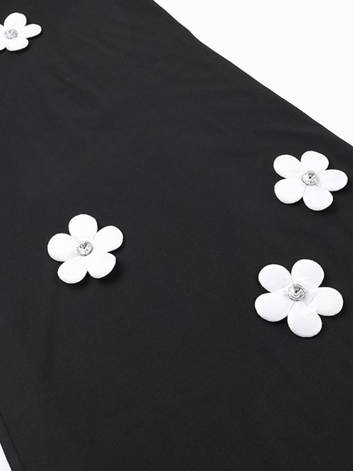 Mock Yaka 3D Çiçek Kesimli Abiye Elbise