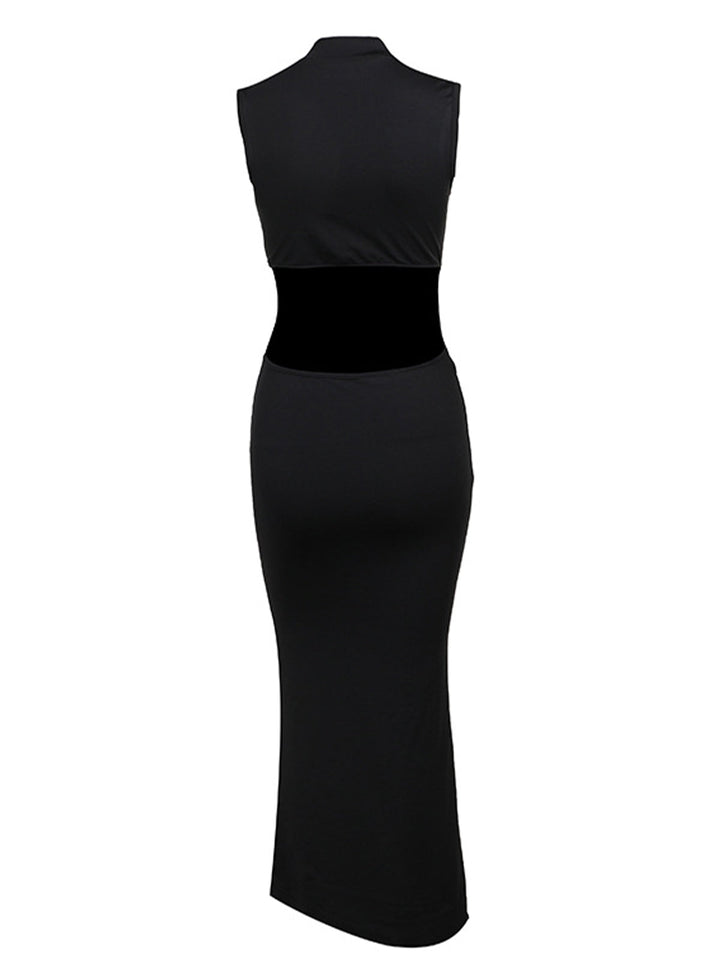 Mock Yaka 3D Çiçek Kesimli Abiye Elbise