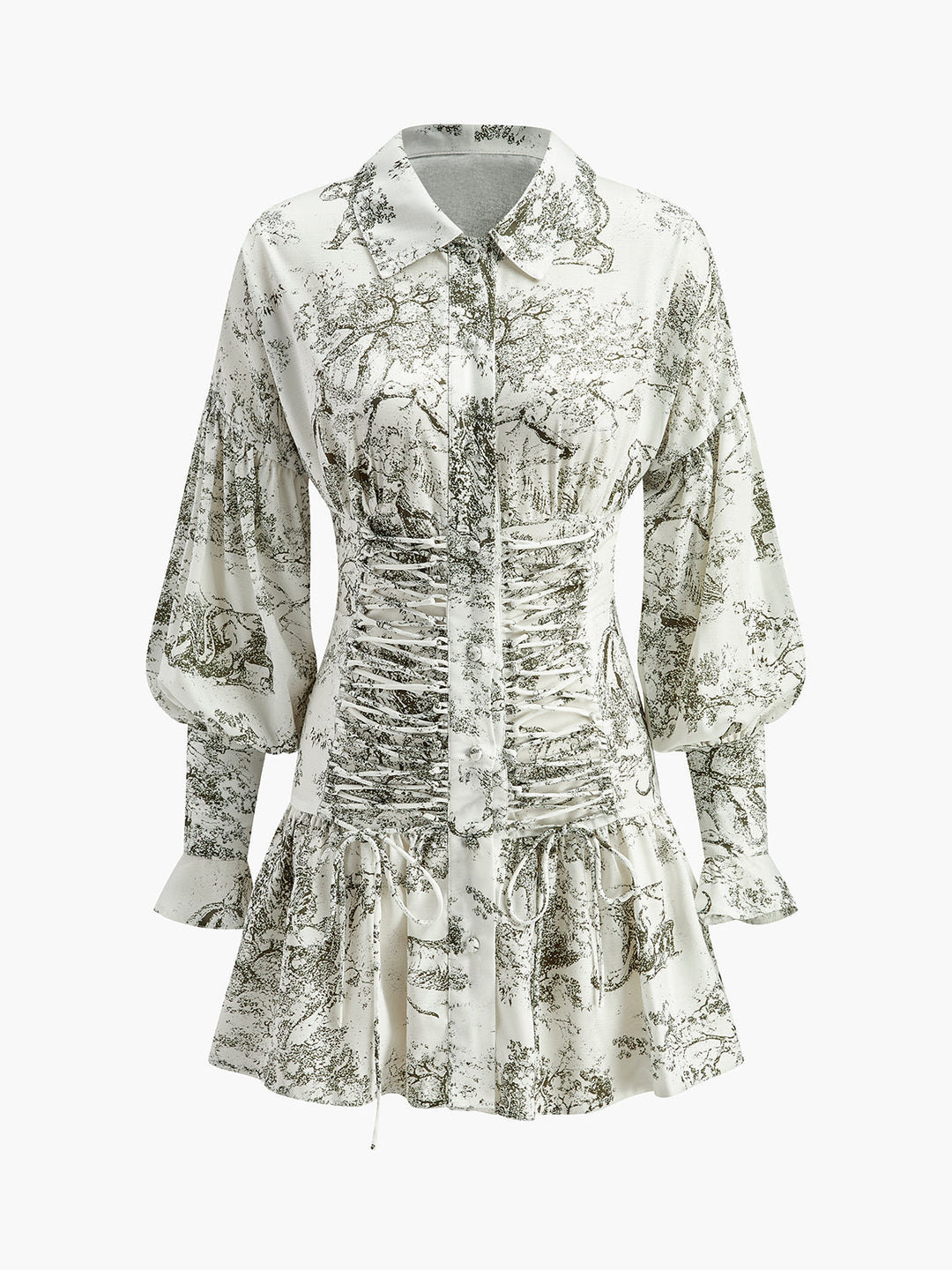 Çiçek Desenli Şirin Puf Kollu Elbise, Bağcık Detaylı