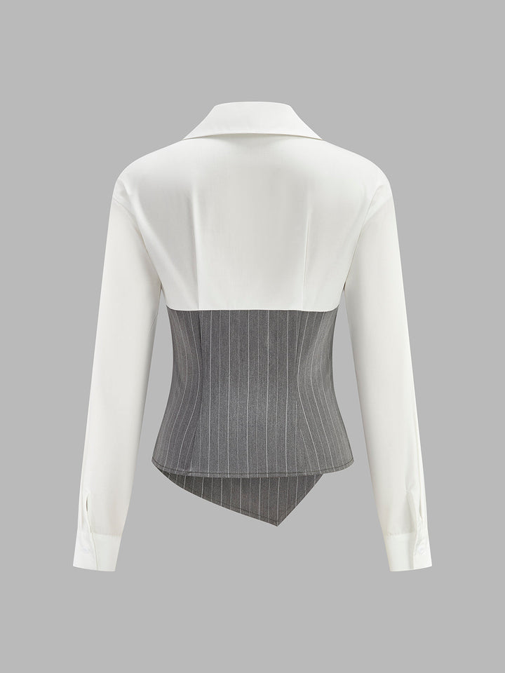 Modaya Uygun Renk Bloklu Asimetrik Çizgili Gömlek