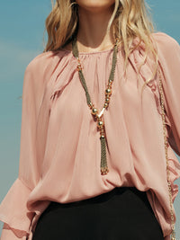 Şık Metal Boncuk ve Püskül Kolye