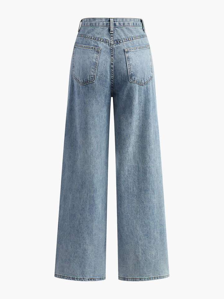 Şık Asimetrik Bel Wide-Leg Jeanler ile Modaya Uygun Bir Görünüm