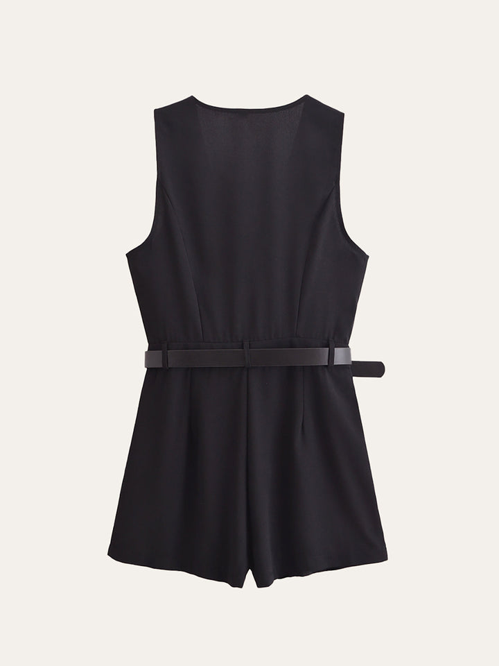 Şık Altın Düğme Detaylı Kuşaklı Tulum