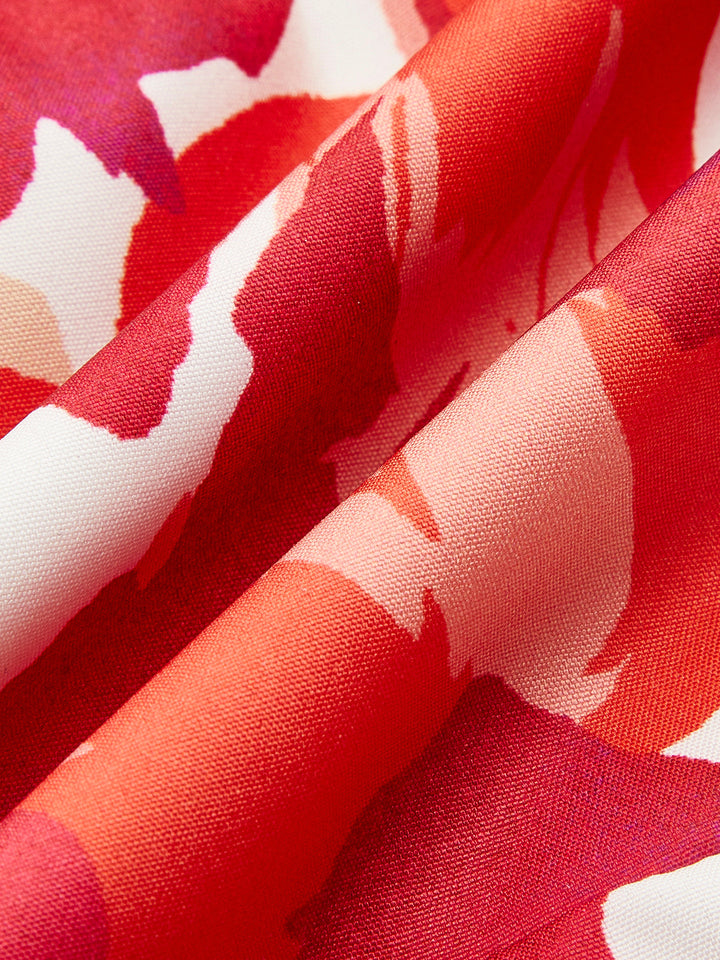 Çiçekli Düşük Omuzlu Smokin Detaylı Elbise