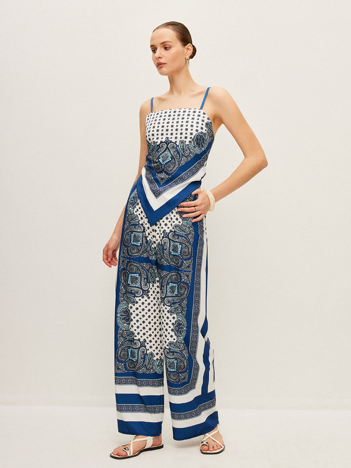 Şık Arka Bağlama Baskılı Pantolon Takımı