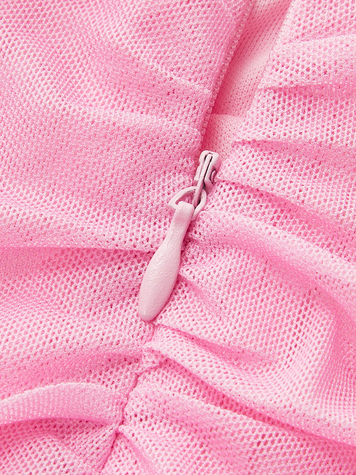 Şık Renk Bloklu Gradyan Askısız Kırışık File Elbise ile Şık Yırtmaç