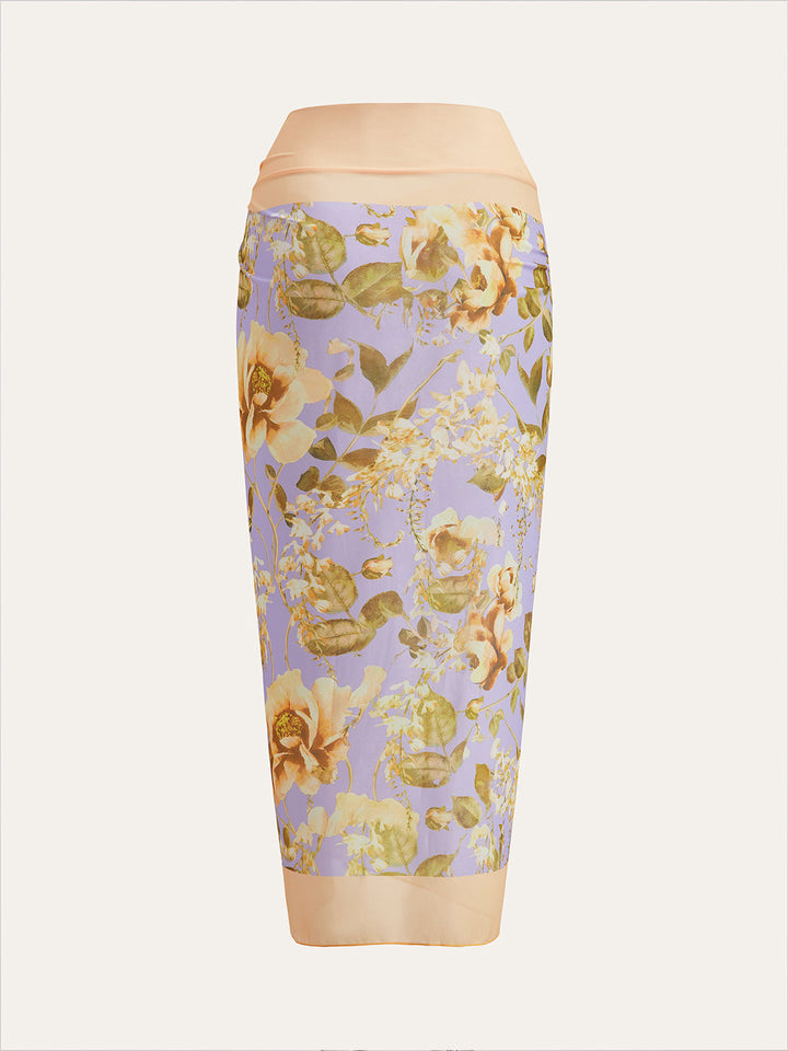 Şık Çiçek Desenli Bağcıklı Kemerli Ağı Mesh Giysi, Şık Panel Tasarımı ile