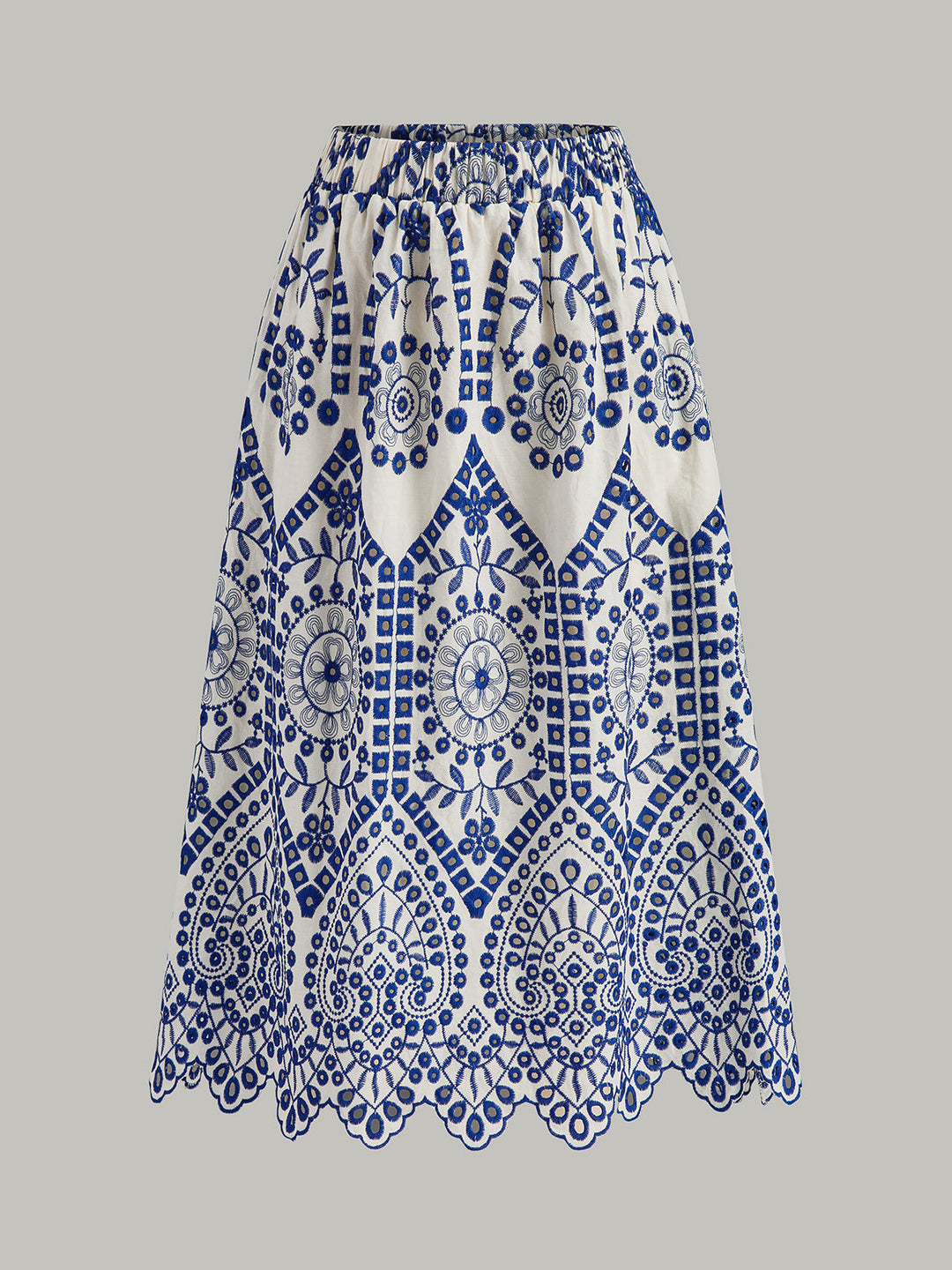 Şık Pamuklu Nakışlı Etek, Dalgalı Kenar ve Rahat Lastik Bel Bandı ile