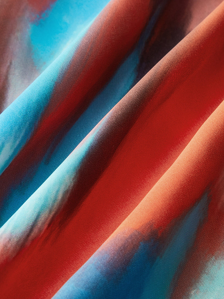 Canlı Çok Renkli Asimetrik Sırt Dekolteli Abiye Uzun Elbise