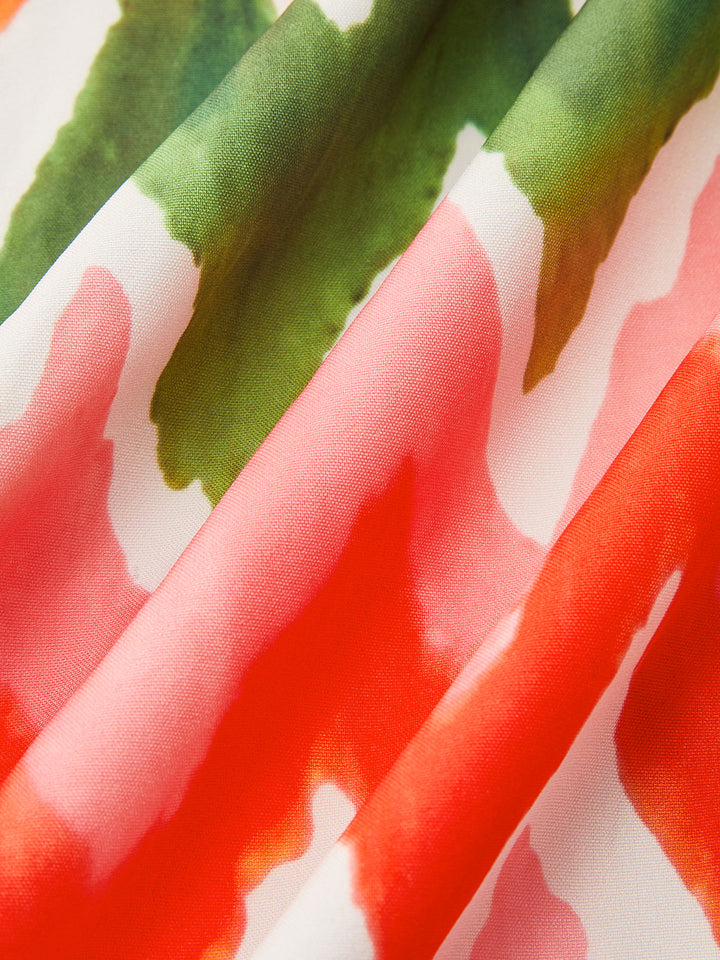 Zigzag Desenli ve Büzgülü Etkili Kayık Yaka Elbise