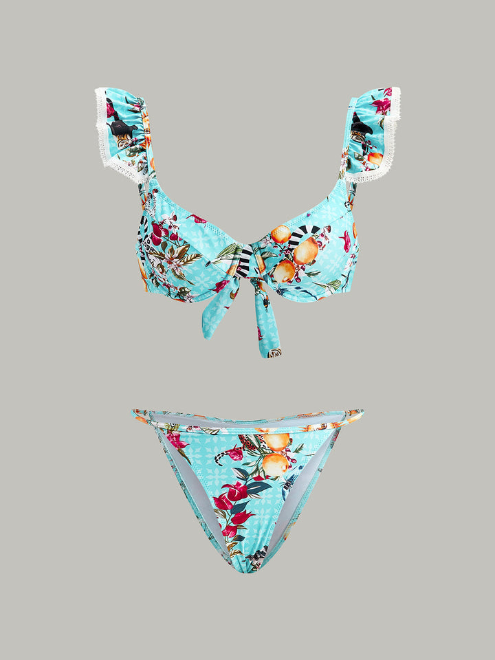 Çarpıcı Çiçek Desenli Bikini Takımı ve Şık Kapama Etek
