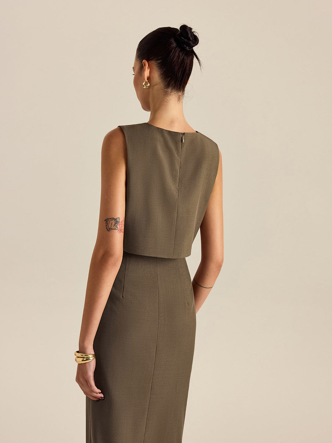 Yüksek bel kolsuz bisiklet yaka crop kesim şık bluz