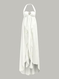 Katlı ve Açık Sırtlı Uzun Elbise