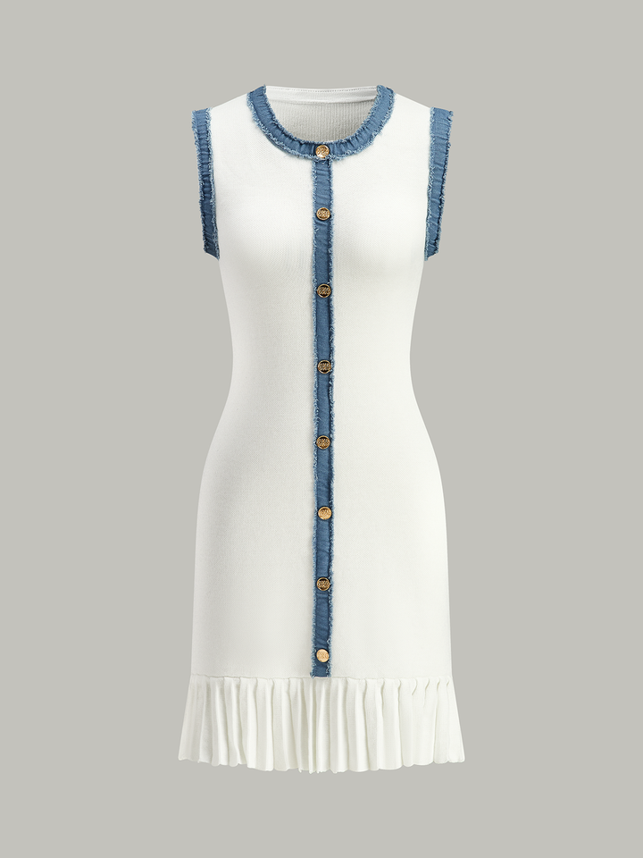 Kot Detaylı Düğmeli Ön Katlı Etek Ucu Midi Elbise