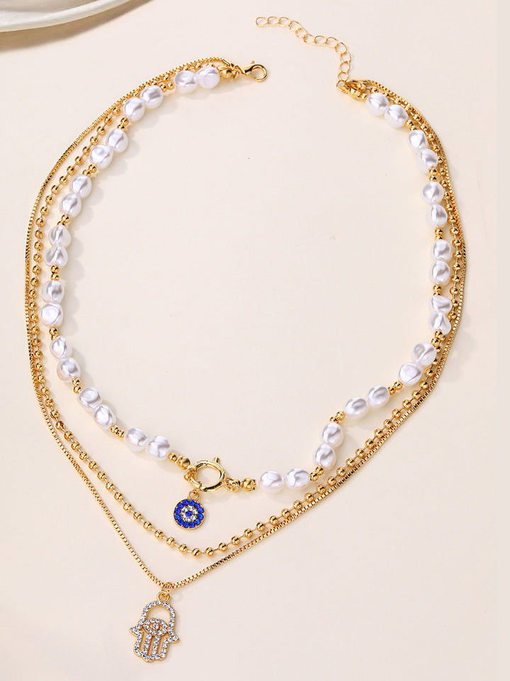 Şık Görünüm İçin İnci ve Hamsa El Desenli Çocuk Bezi Kolye Seti