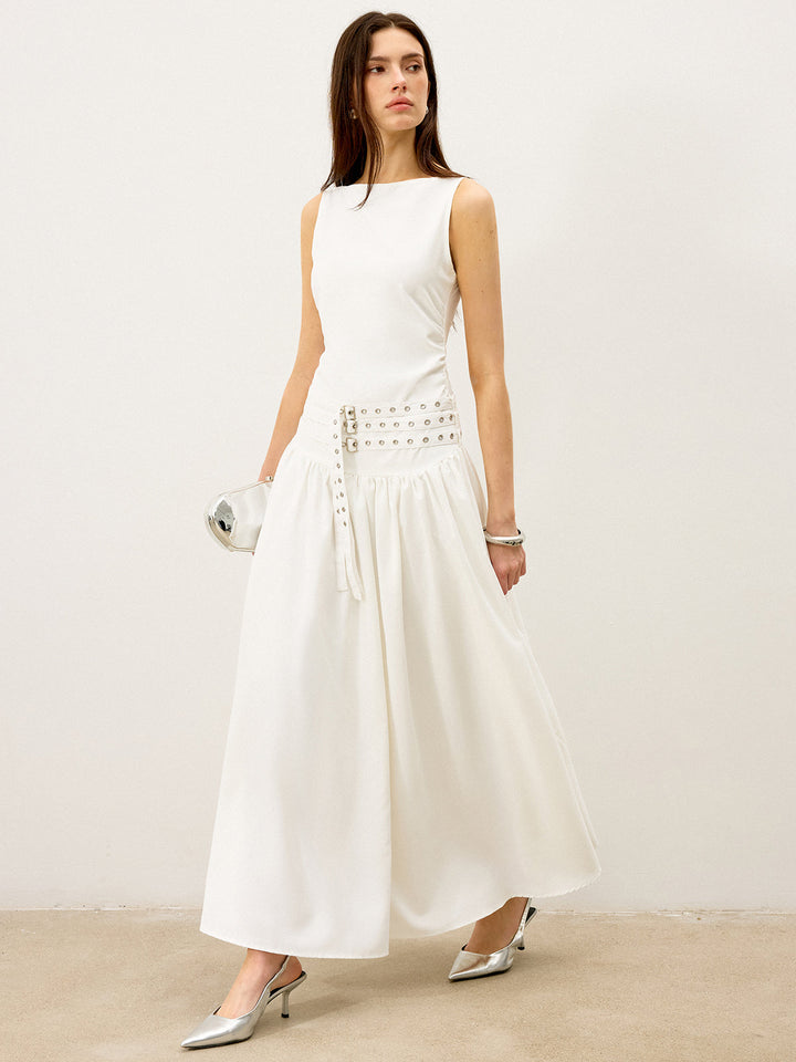 Botun Boyunlu Çok Kemerli Düşük Bel Abiye Maksi Elbise