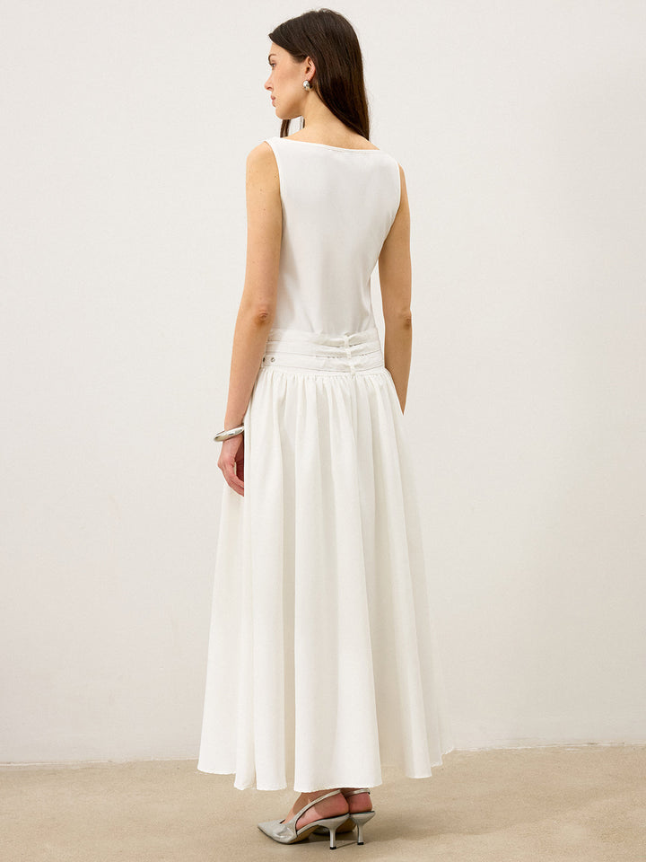 Botun Boyunlu Çok Kemerli Düşük Bel Abiye Maksi Elbise