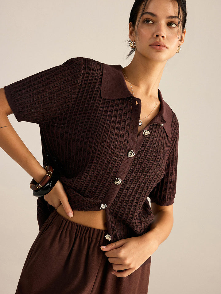 Kemikli Örgü Polo Yaka Hırka