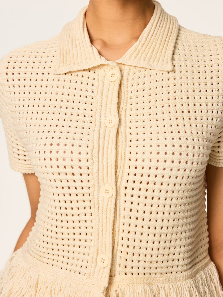 Püsküllü Mesh Örme Polo Kısa Kollu Üst