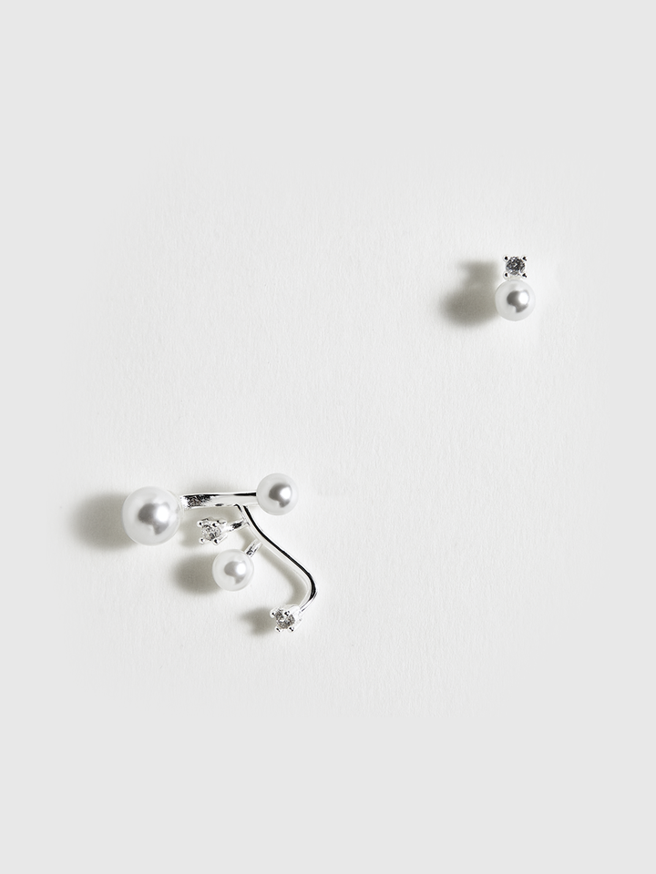 Asimetrik İnci ve Taşlı Küpe