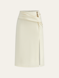 Metal Detay Yırtmaçlı Midi Etek