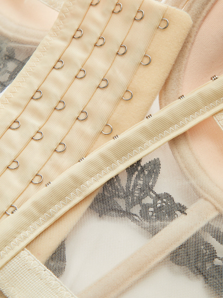 Yarı Saydam Çiçek İşlemeli Ağı Dokuma Korse Üstü