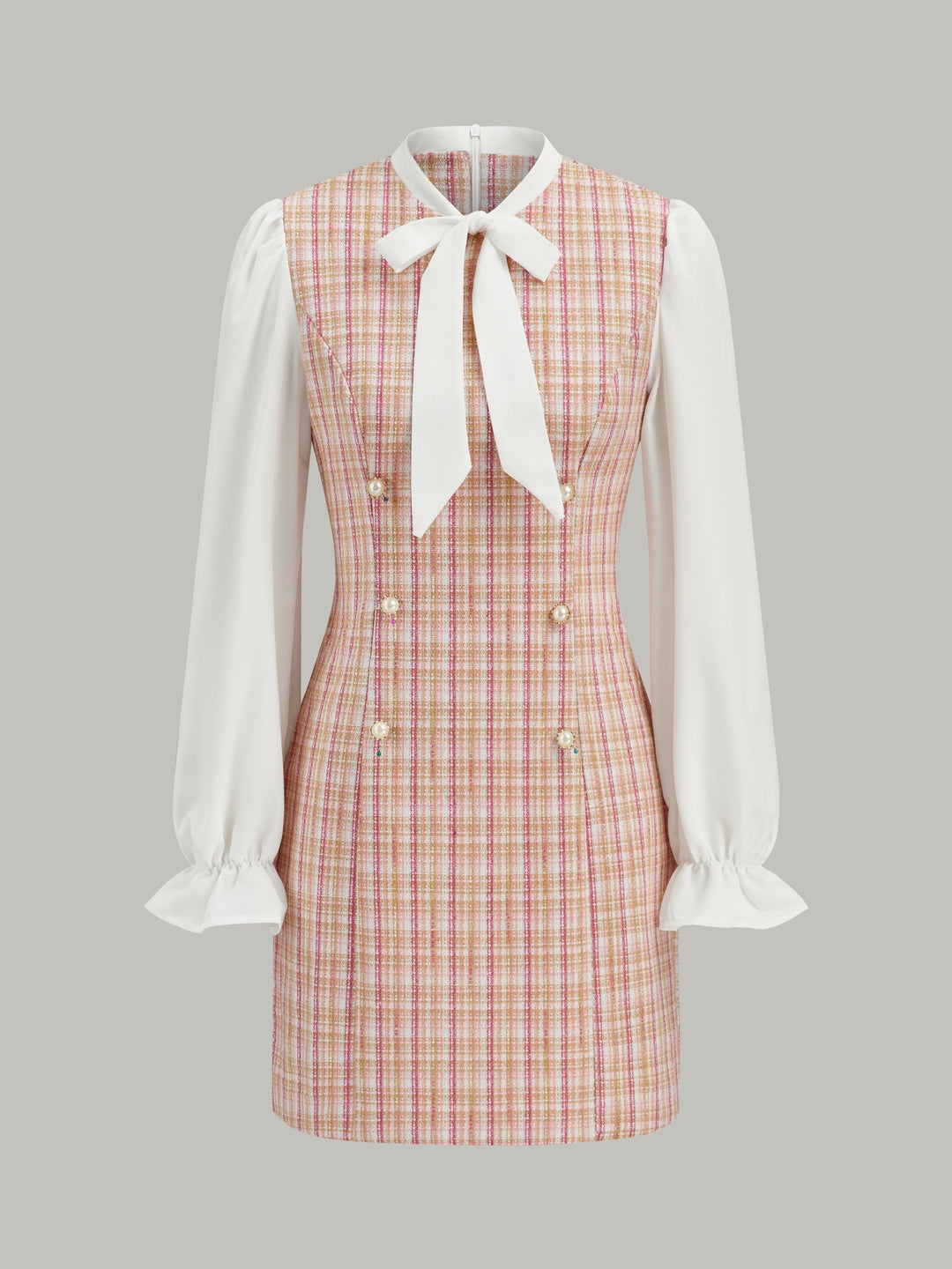 Yay Göğüslü Panel Detaylı Mini Elbise