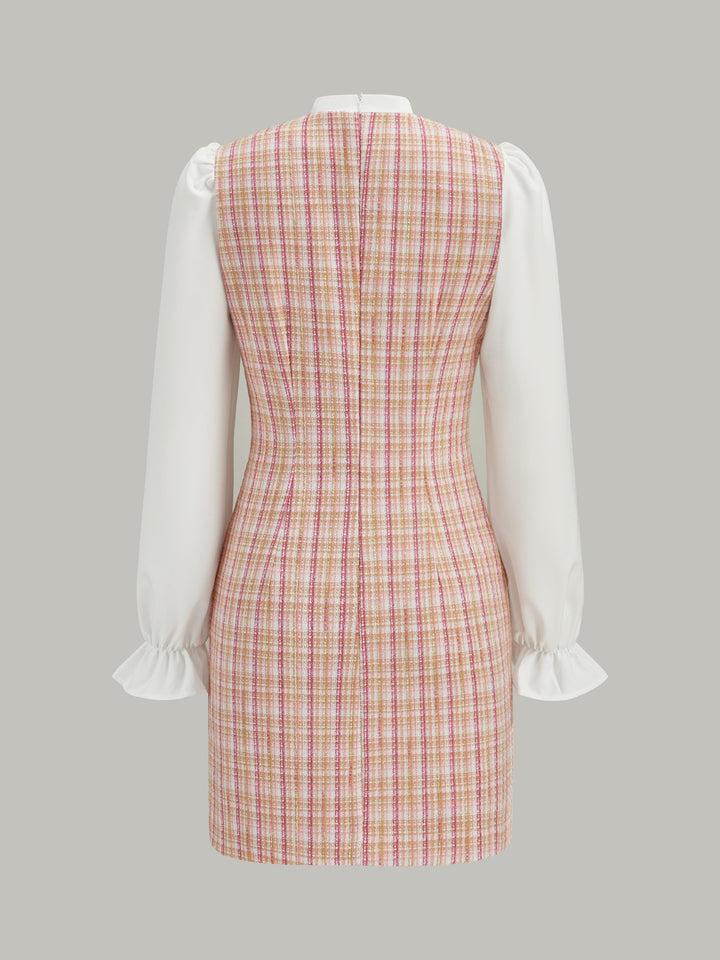 Yay Göğüslü Panel Detaylı Mini Elbise