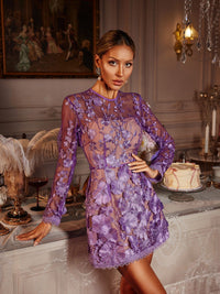 Dallan Uzun Kollu Çiçek İşlemeli Mini Elbise