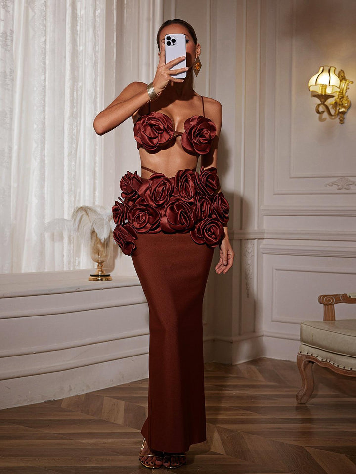 Irma Çiçekli Fırfırlı Etek Takımı