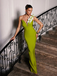 Rajiv Tek Omuz Çiçek Bantlı Maxi Elbise