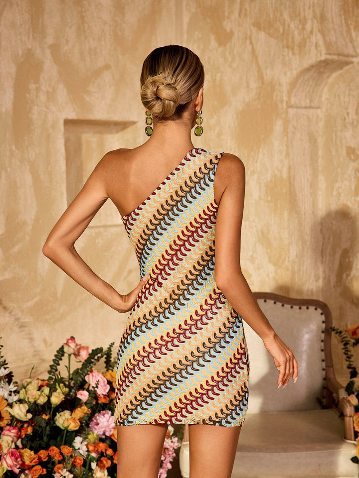 Yvoryth Bir Omuzlu Örgü Mini Elbise