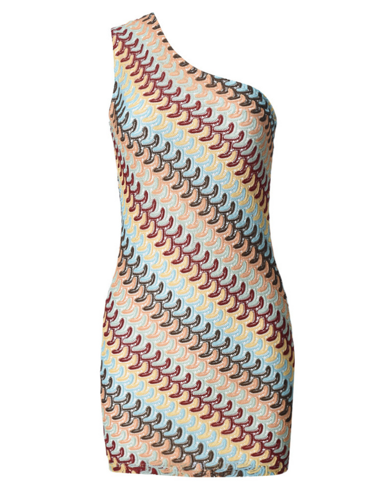 Yvoryth Bir Omuzlu Örgü Mini Elbise