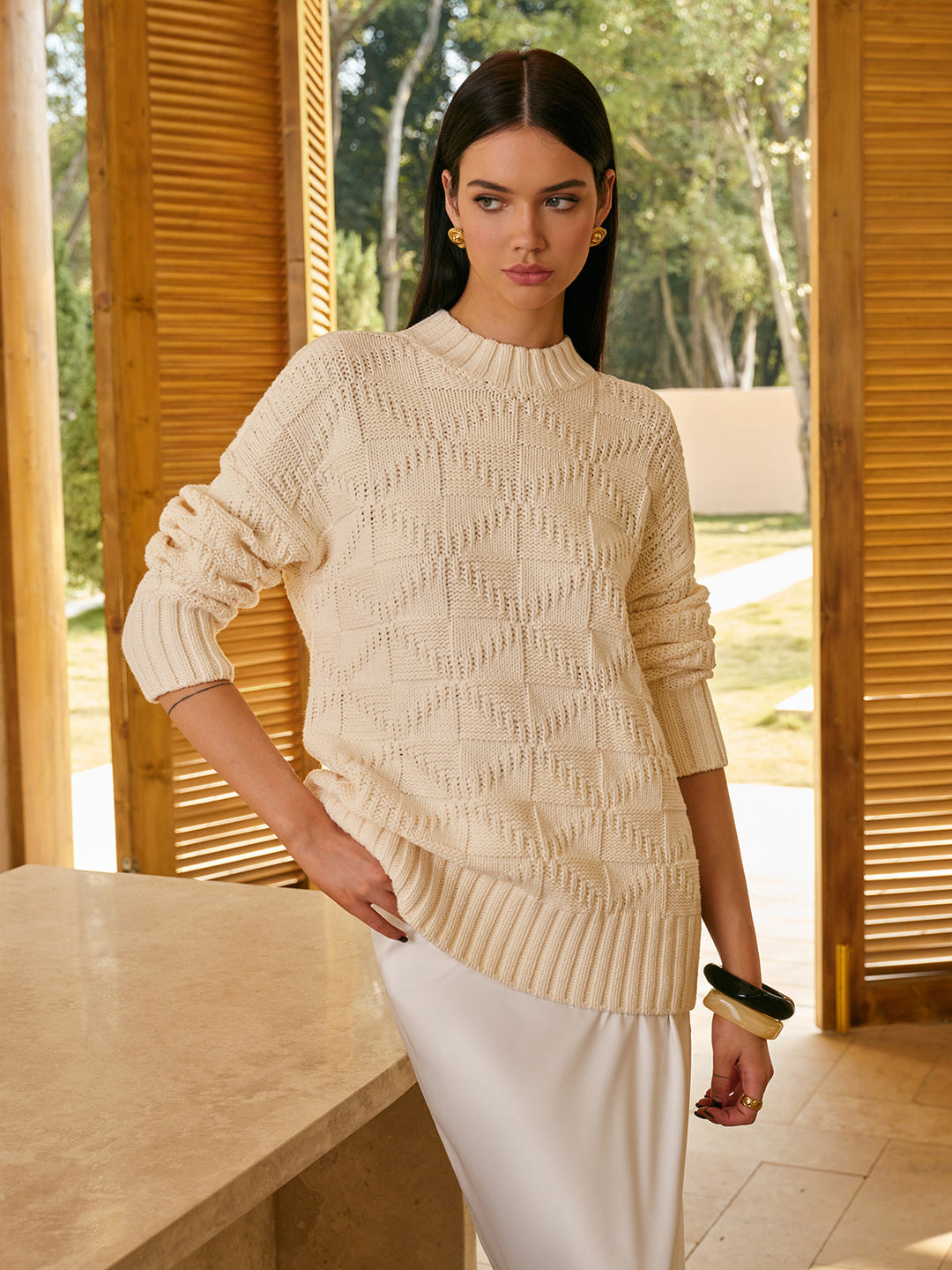 Svelte Chic Geometrik Cazibe Romboid Desenli Kazak
