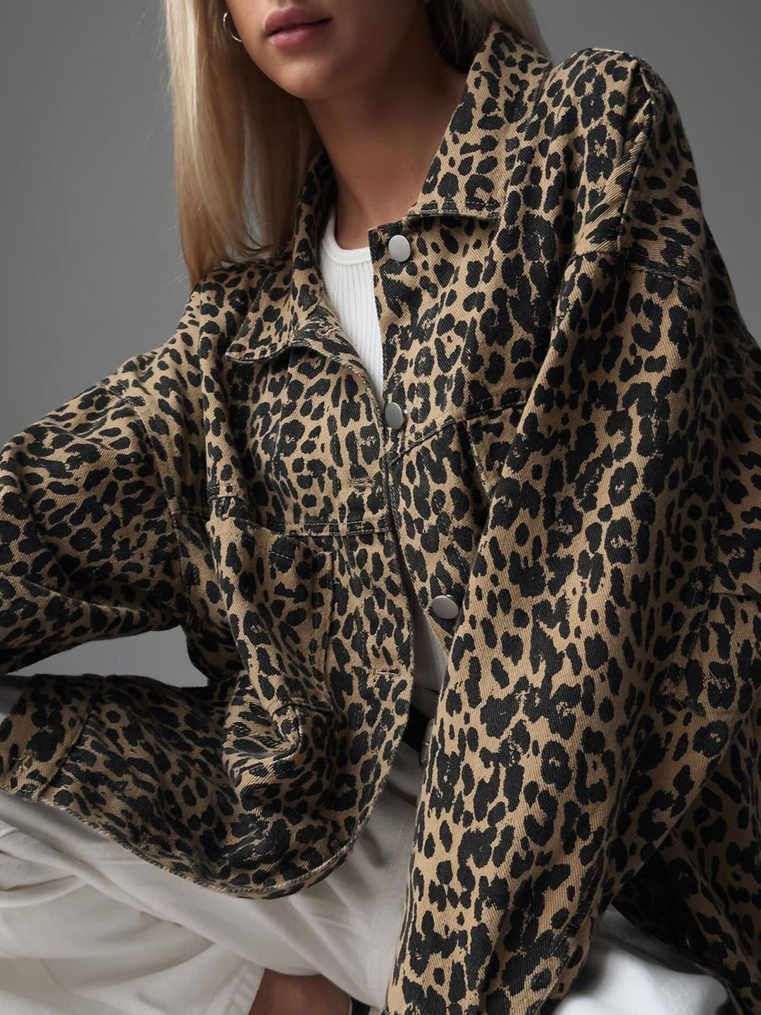 Leopar desenli düğmeli blazer, Svelte Chic