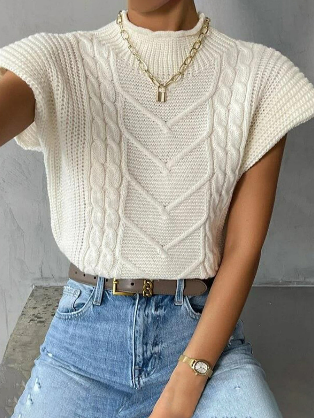 Düz Kısa Kollu Süveter - Svelte Chic