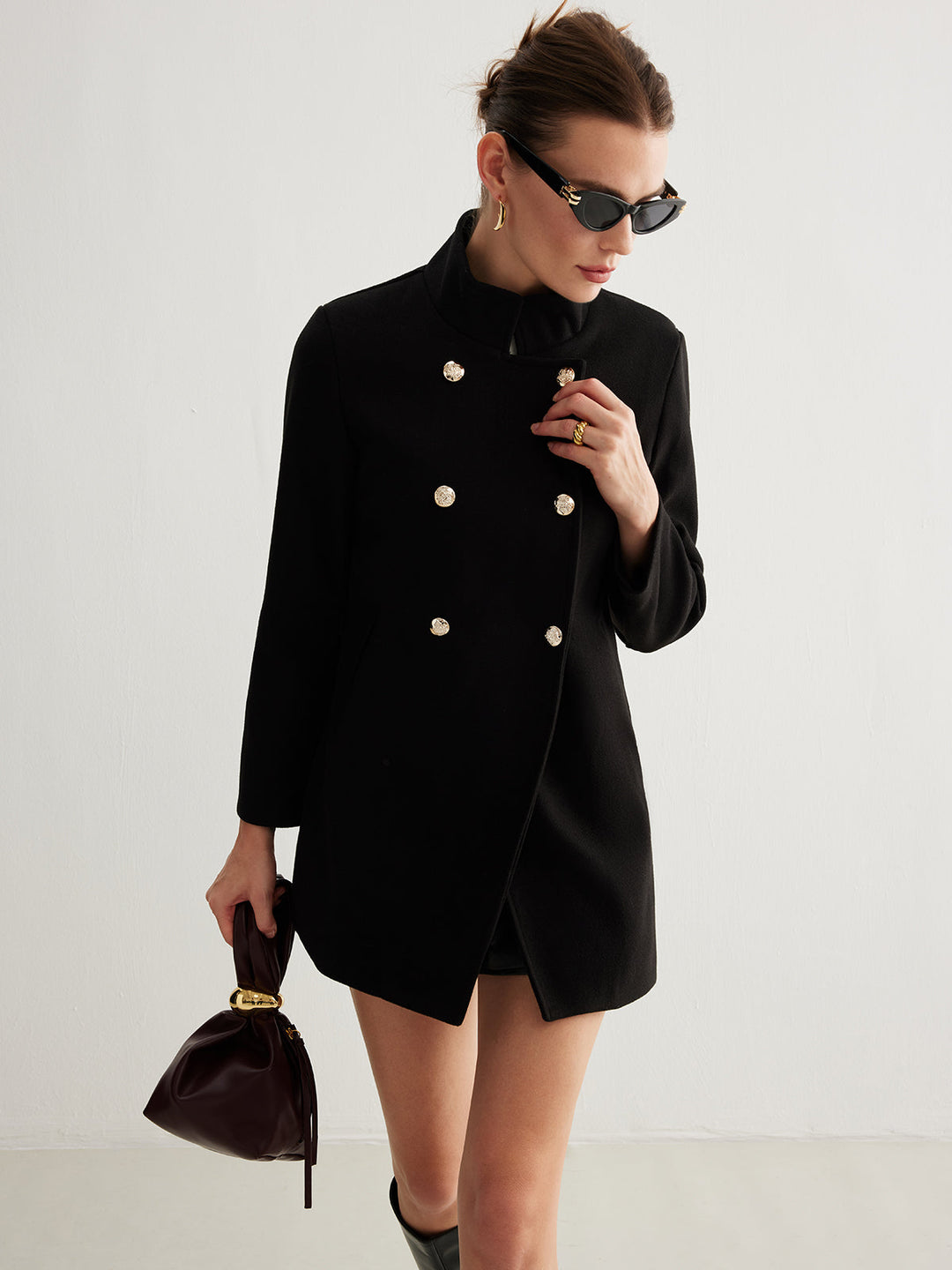 Düz Düğmeli Dik Yaka Blazer kadın modası