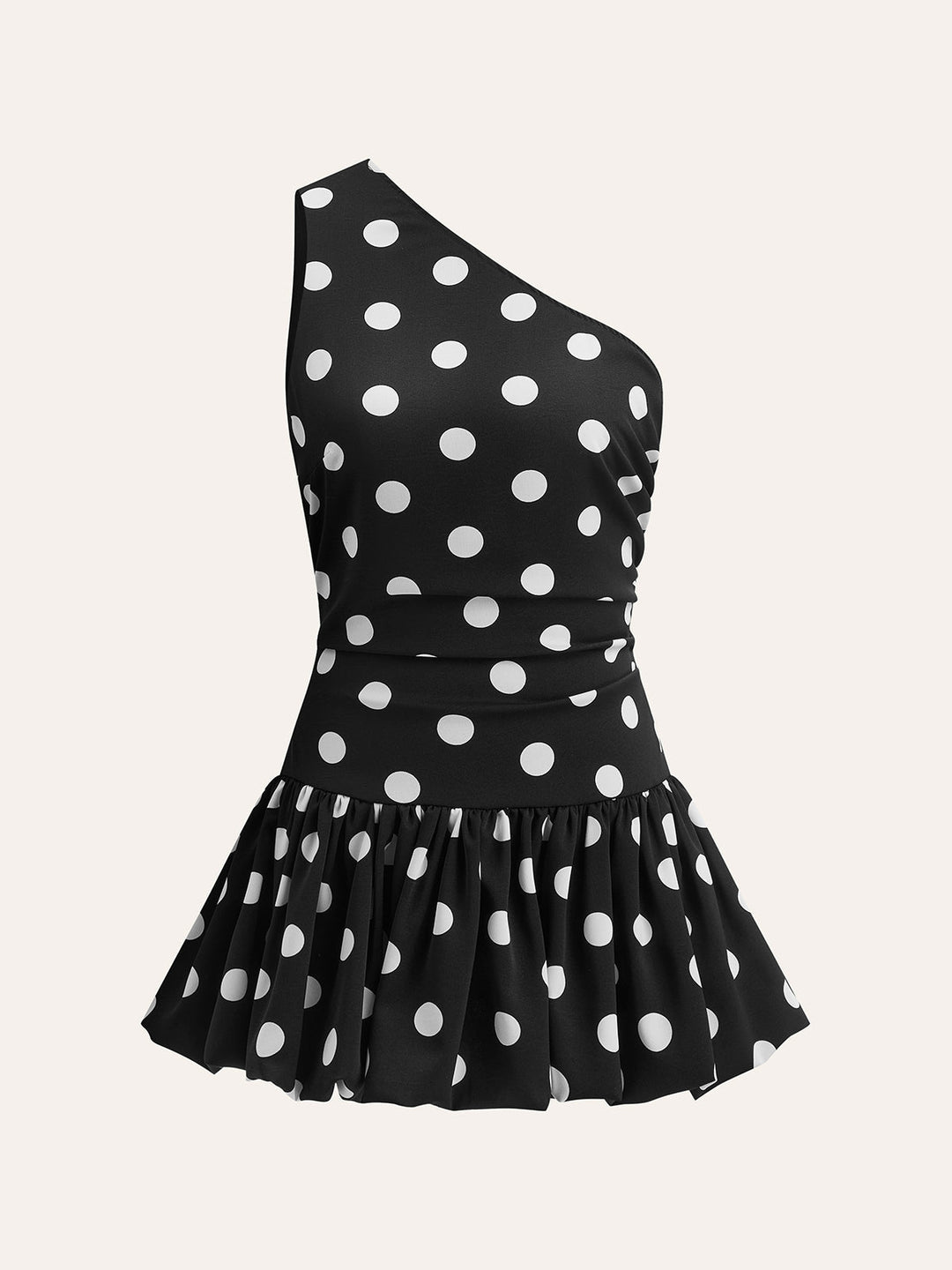 Şık Tek Omuzlu Puantiye Peplum Elbise