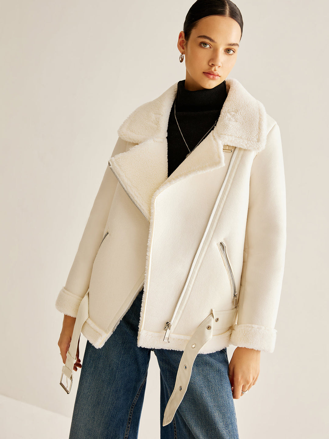 Asimetrik Fermuarlı Polar Ceket - Svelte Chic