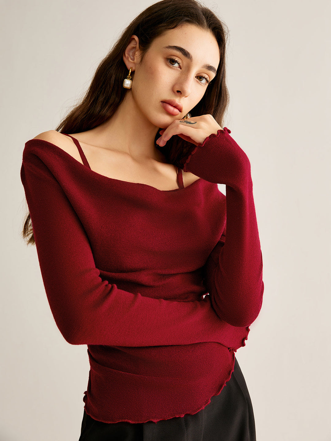 2 in 1 Wool-Blend Slim Knit Top, Svelte Chic