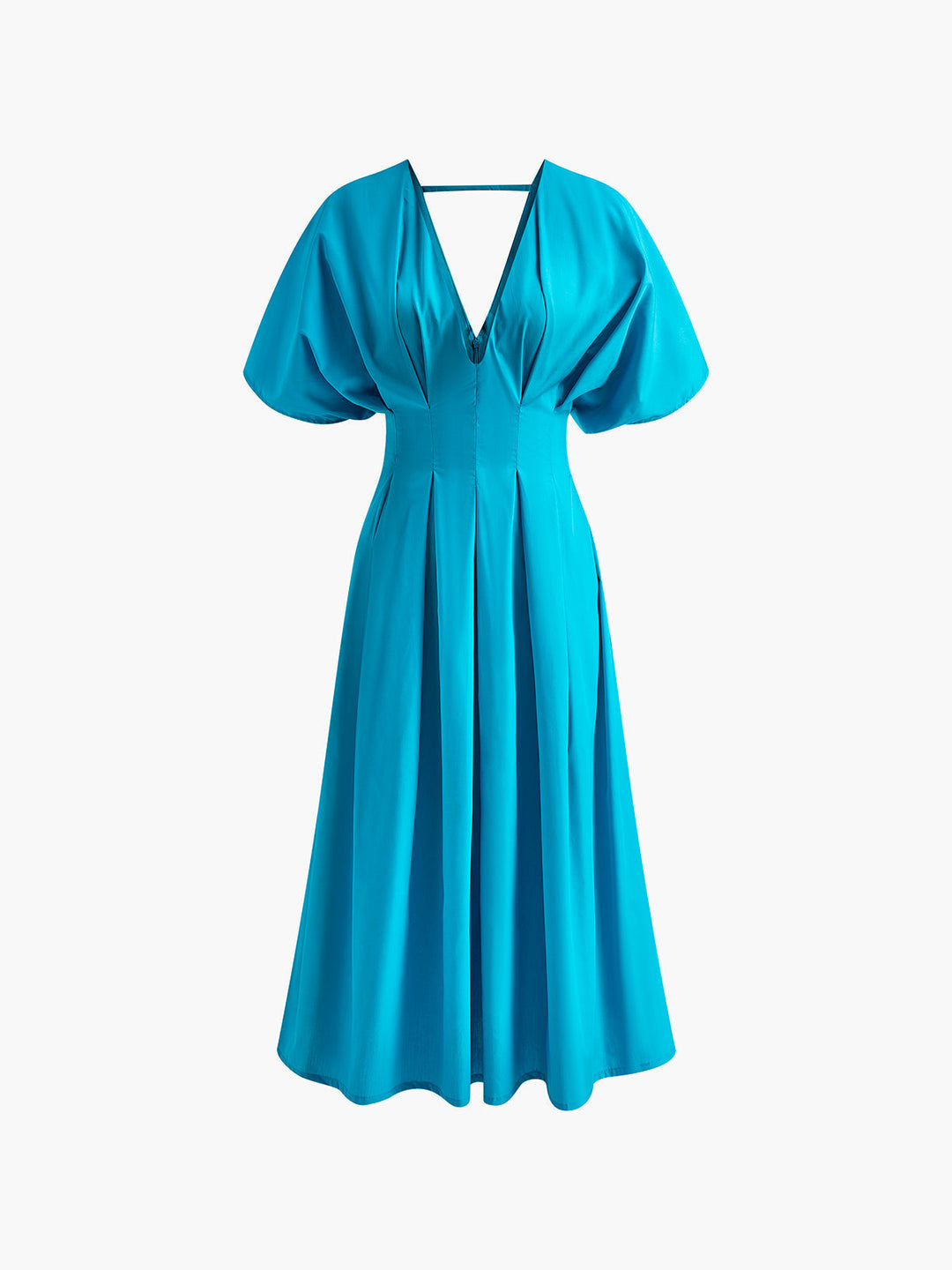 V Yaka Pileli Çan Kollu Elbise - Svelte Chic