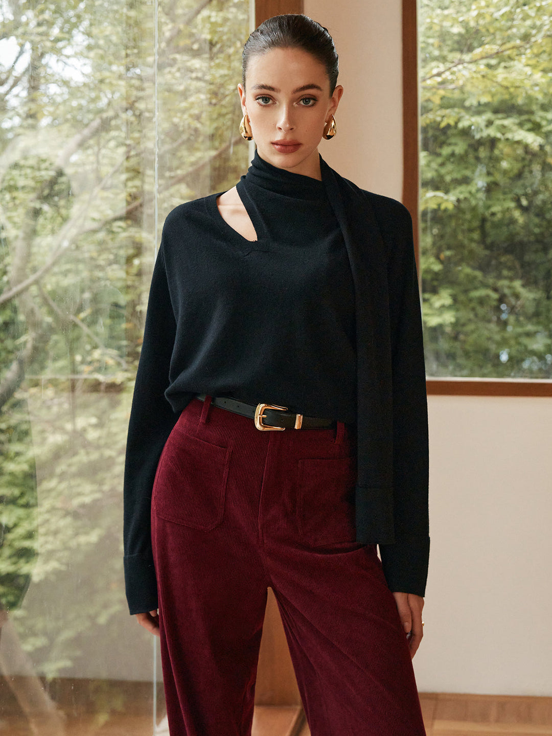 Minimalist Yün Karışımlı Şal Kazak, Svelte Chic