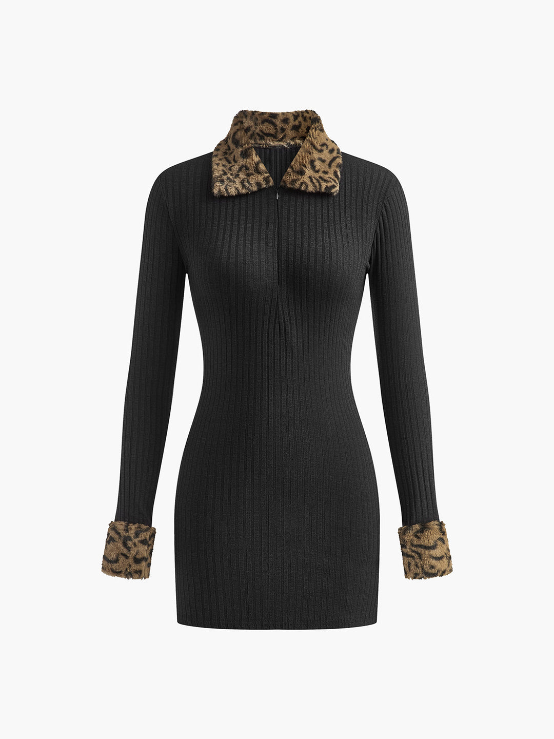 Leopard Trim Ribbed Short Dress ile şık bir kombin