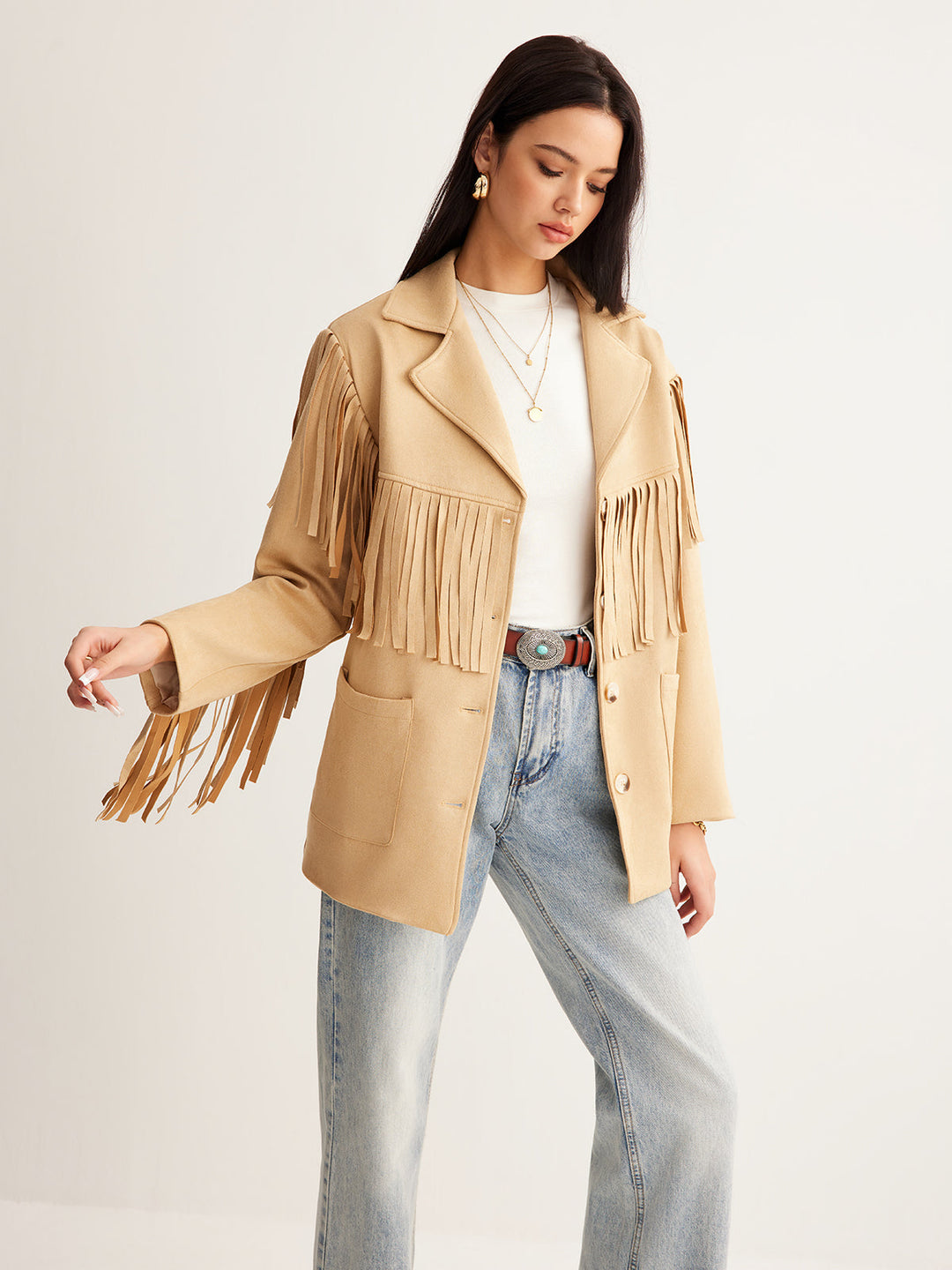 Boheme Püskül Süet Blazer, kadın modası, Svelte Chic